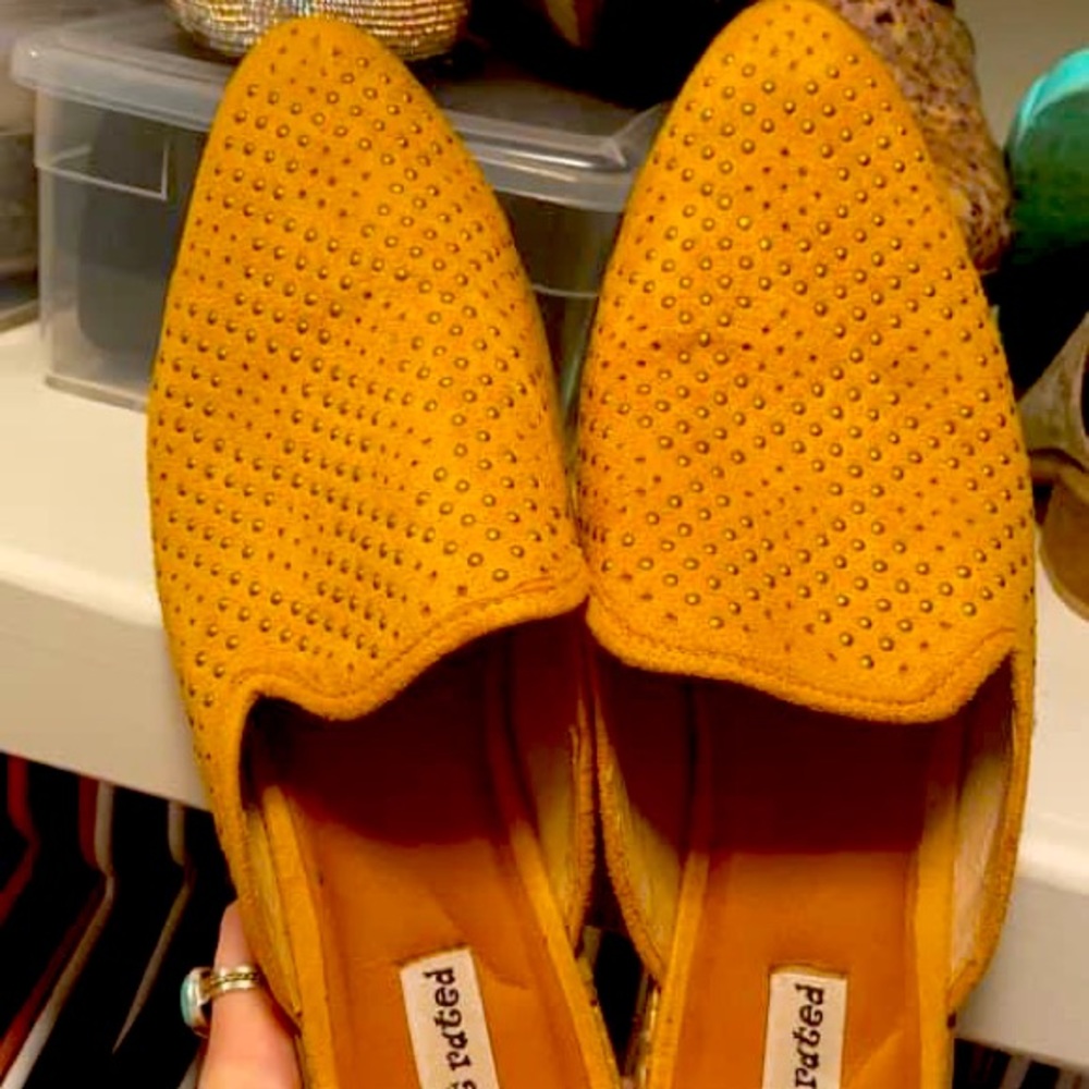 Not rated mustard mules worn once